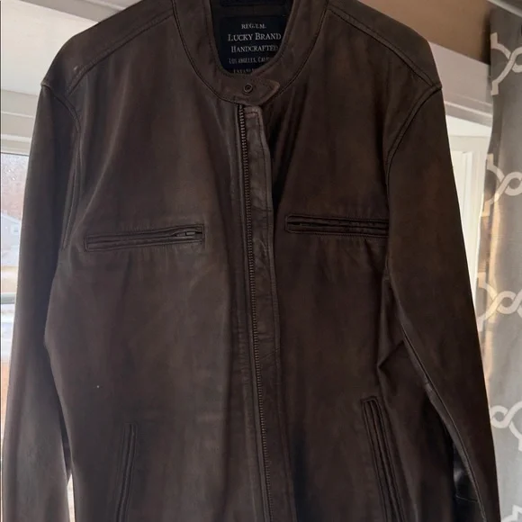 Lucky Brand Men's Tan Leather racer jacket - Picture 7 of 7